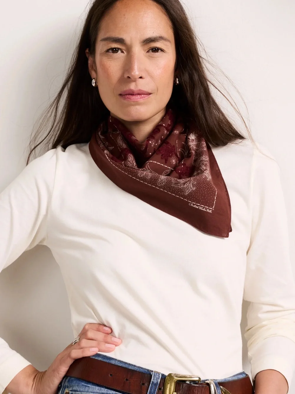 NWT Pendleton Embroidered Bandana Raisin Floral Cotton Scarf Western Boho - red